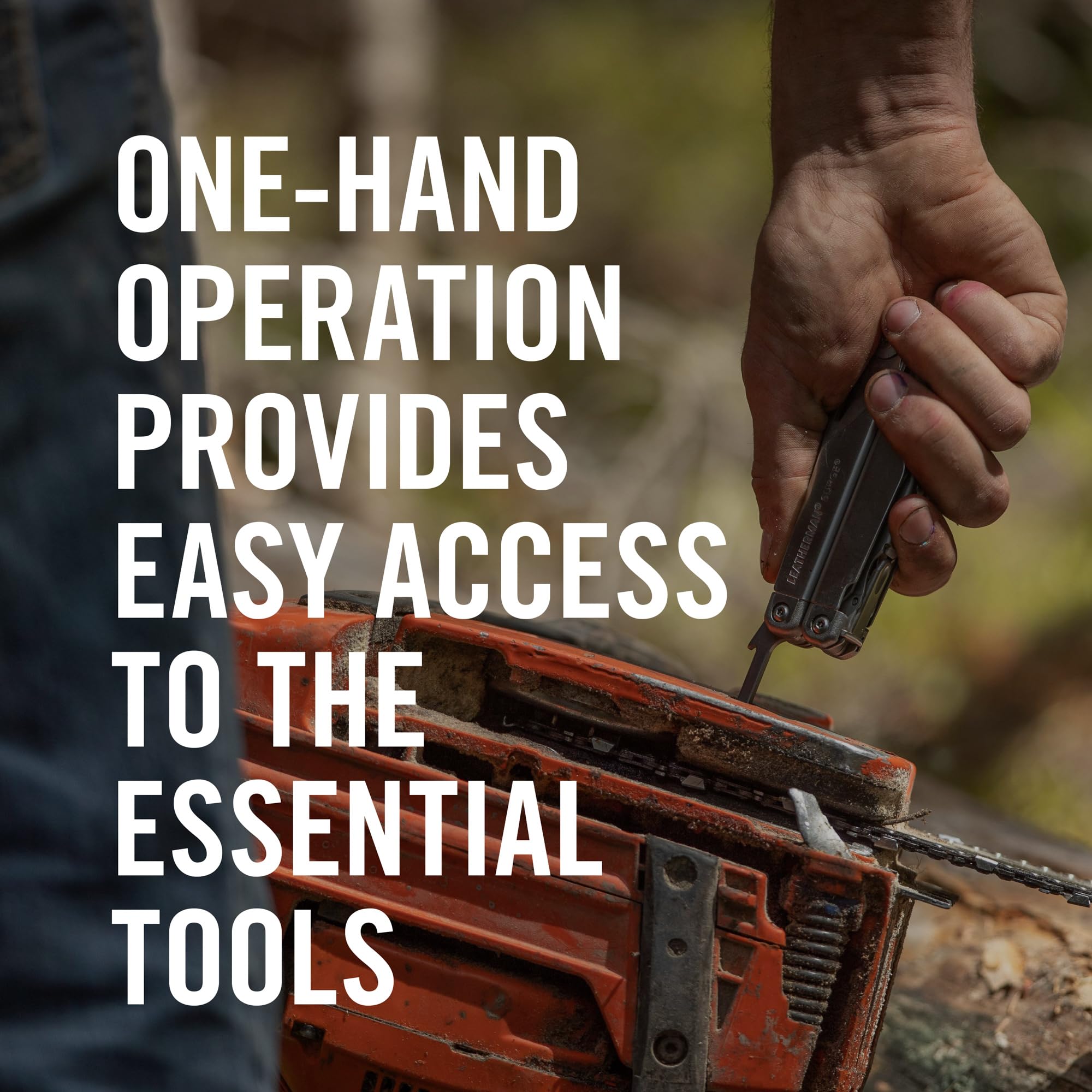 LEATHERMAN Surge open-tool in use for one-handed access during repairs.