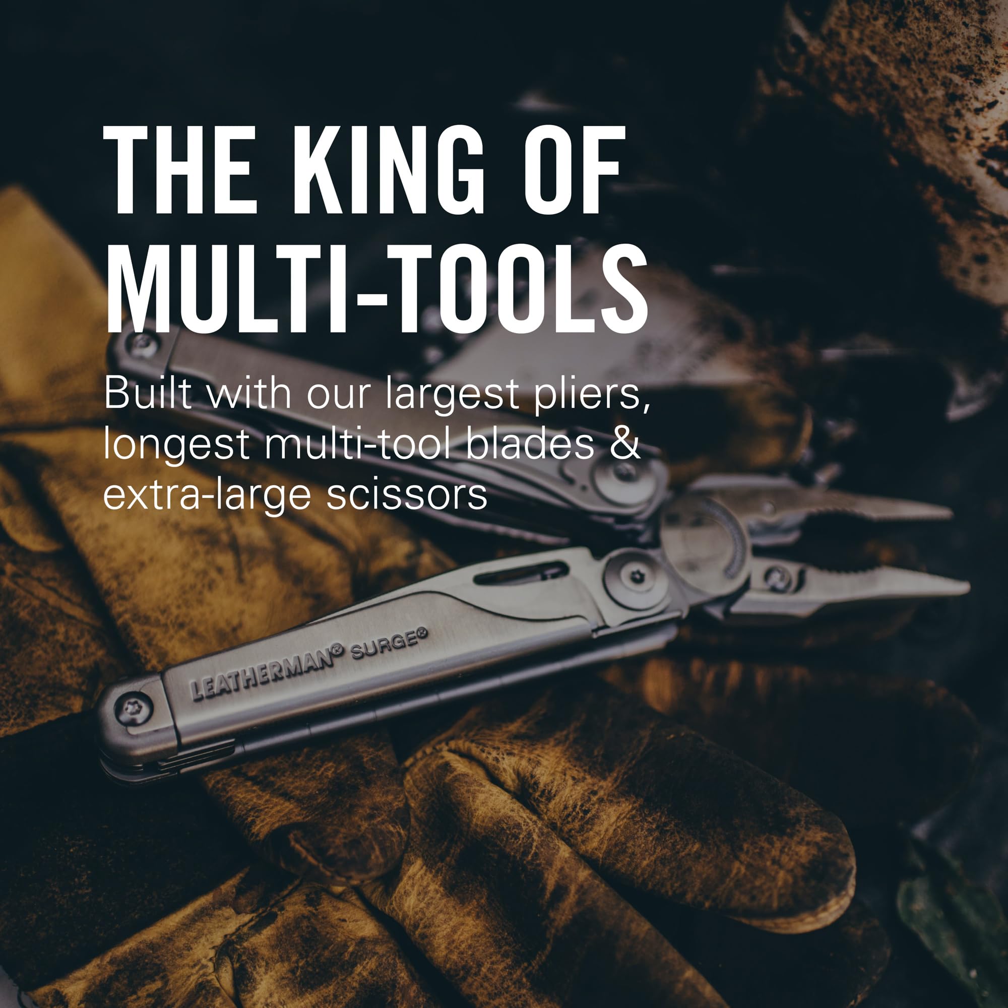 LEATHERMAN Surge interchangeable saw and file for precise cuts and smoothing.