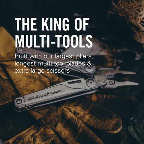 LEATHERMAN Surge interchangeable saw and file for precise cuts and smoothing.