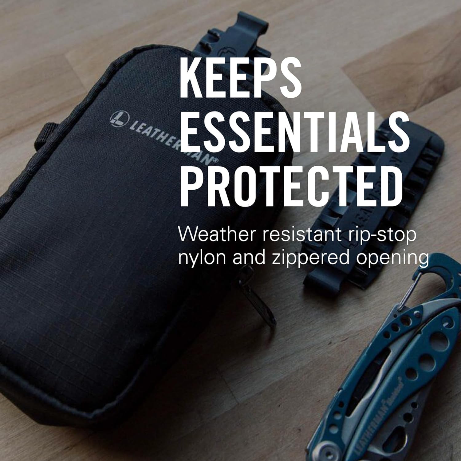 Leatherman Tool Pouch Black material closeup reveals durable rip-stop nylon