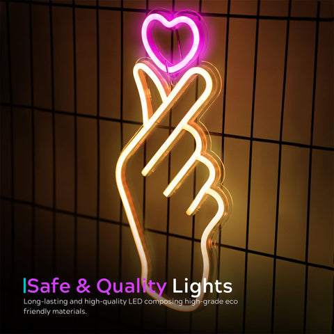 LEBURRY finger heart LED sign saves energy with safe low-heat illumination.