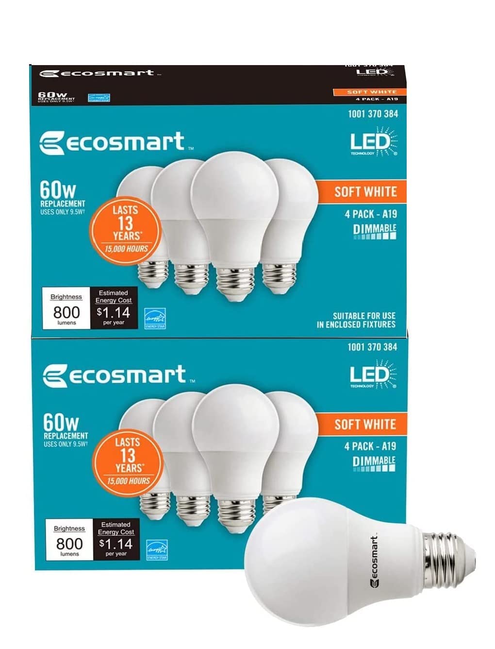 LED TECHNOLOGY EcoSmart 60W A19 bulb in a living room lamp, energy efficient lighting