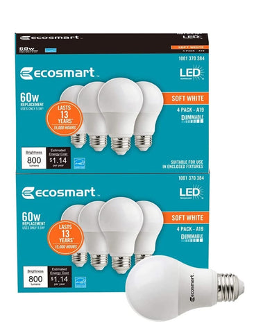 LED TECHNOLOGY EcoSmart 60W A19 bulb in a living room lamp, energy efficient lighting