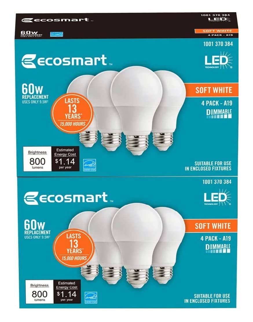 Overhead kitchen fixture with EcoSmart 60W A19, long life and energy savings