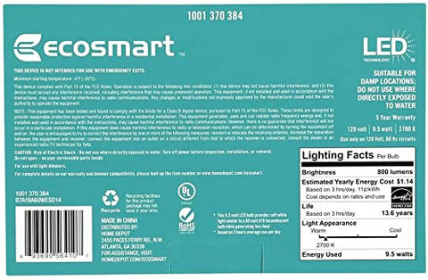 8-pack EcoSmart bulbs on store shelf, ready for multiple rooms