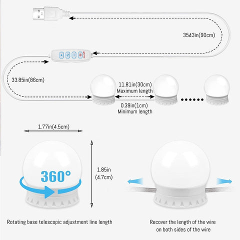 LED Vanity Lights powered by USB, ideal for bedrooms and dressing rooms.