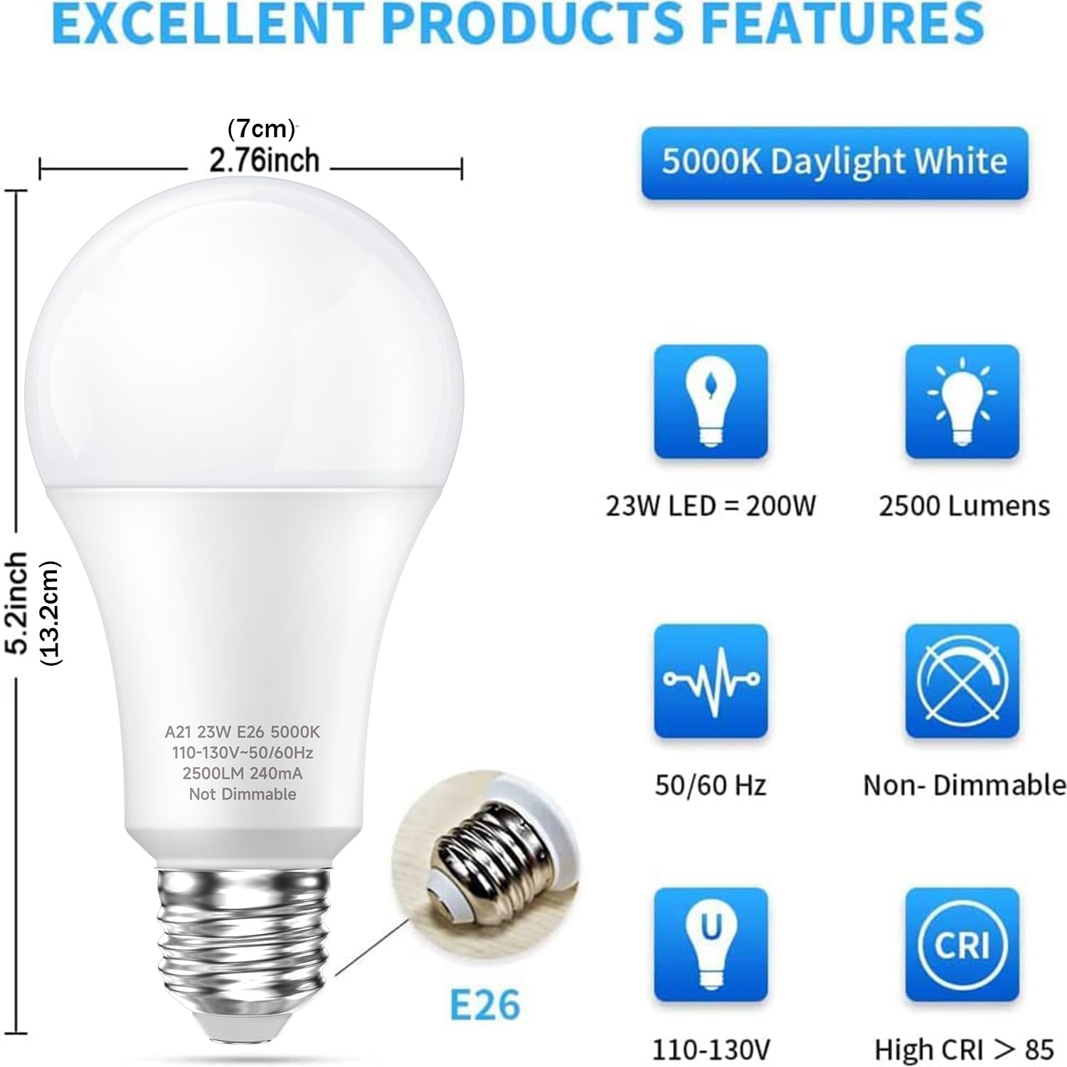 LEDERA A21 23W LED bulb with E26 base for offices and stores.
