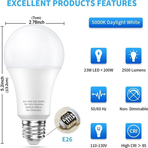 LEDERA A21 23W LED bulb with E26 base for offices and stores.
