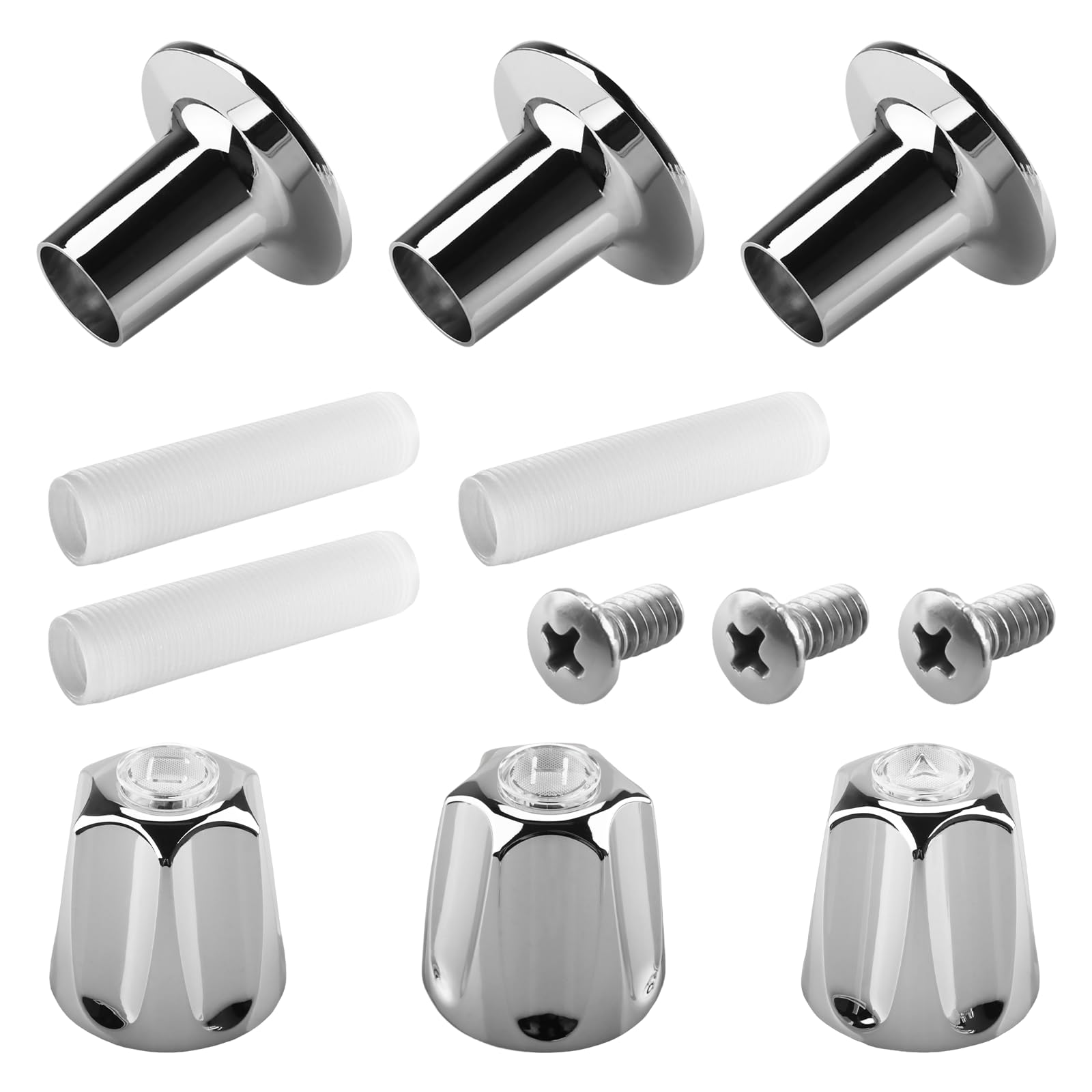 LEDBarz 81428 kit front view with three handles and polished metal components for shower repair