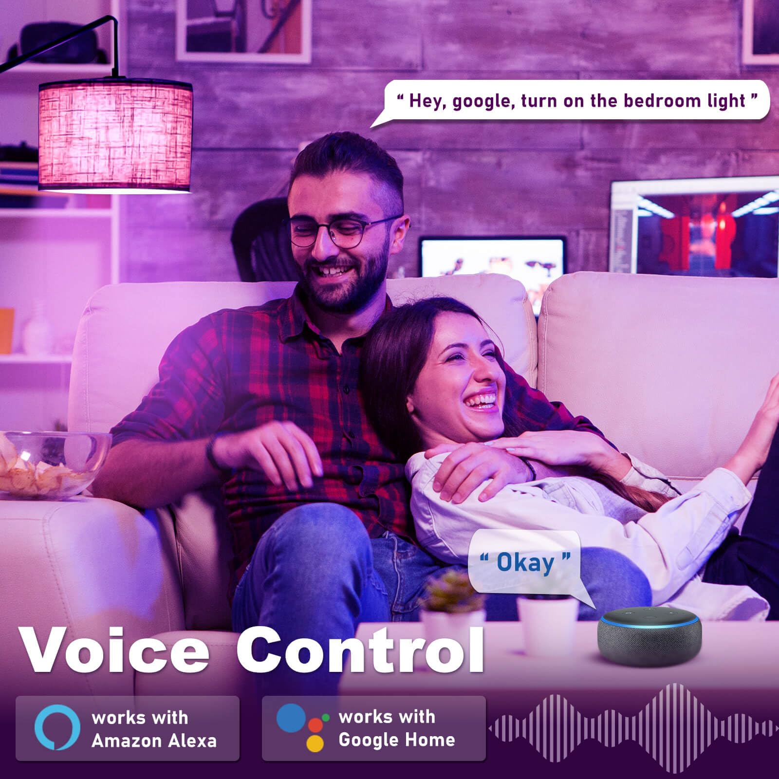 LEDEPLY A15 music-sync bulb changing colors with your tunes.