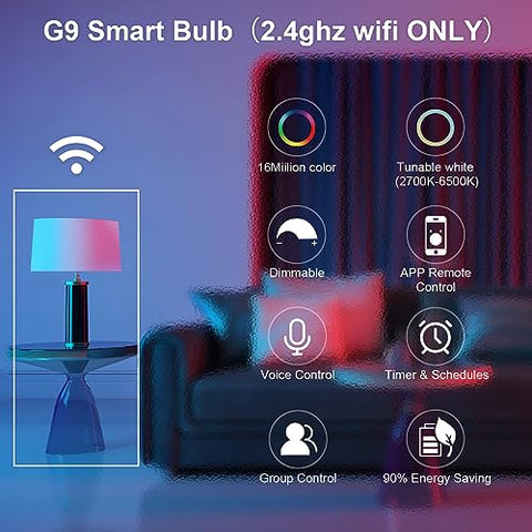 LEDEPLY WiFi G9 bulb color palette showcases 16 million mood colors.