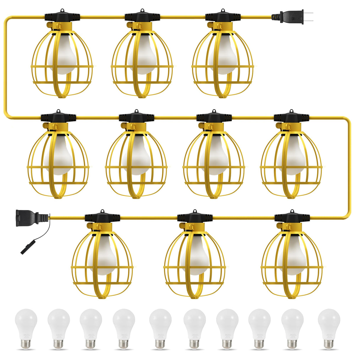 LEDIARY 100ft construction lights with assembly view for large-area illumination