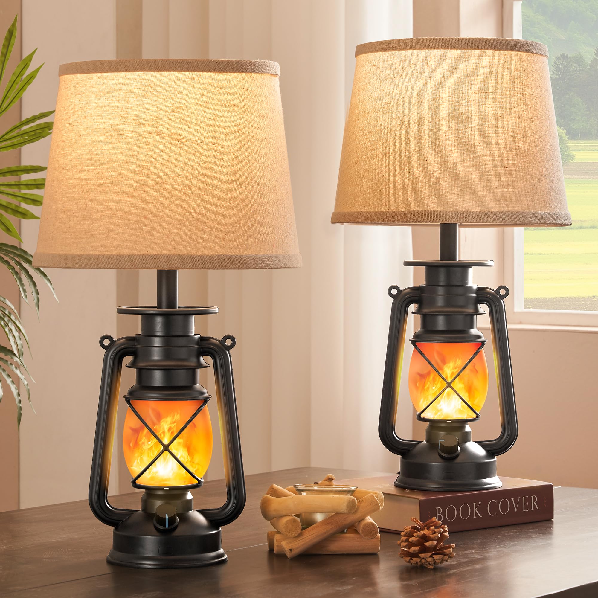 LEDIARY 18.72-inch black lantern with flickering flame enhances living room ambiance.