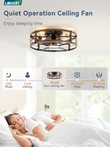 LEDIARY caged ceiling fan in brushed gold finish accents an elegant dining space.