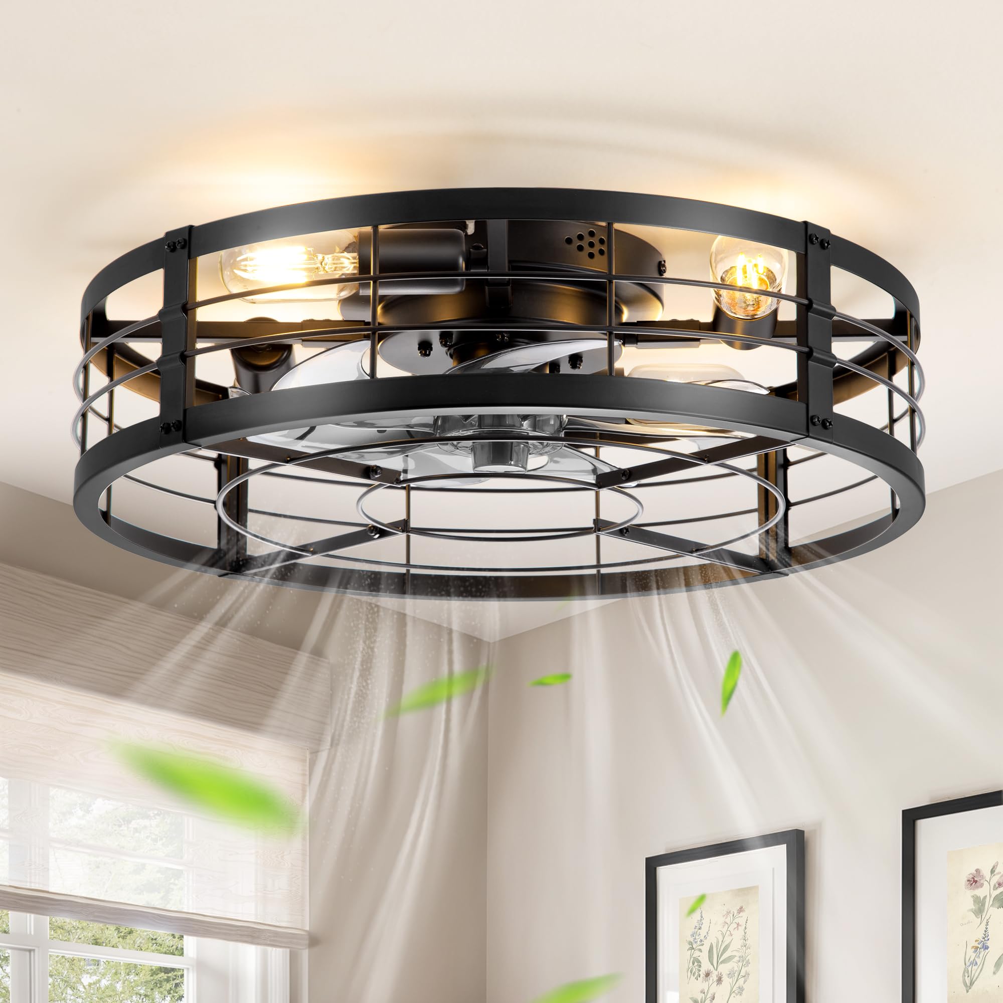 LEDIARY 20-inch caged fan with light for rustic-modern ambience and efficient airflow