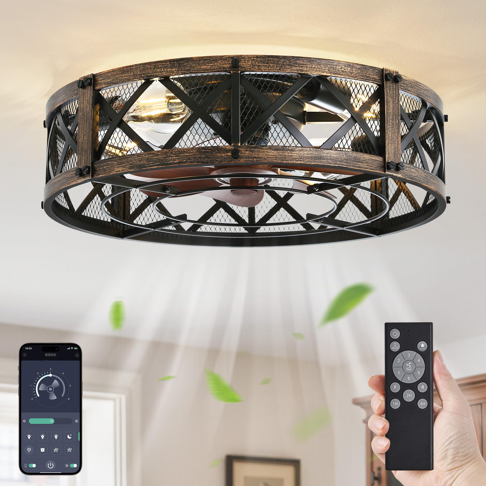 LEDIARY 20-inch caged fan with light for compact, stylish cooling