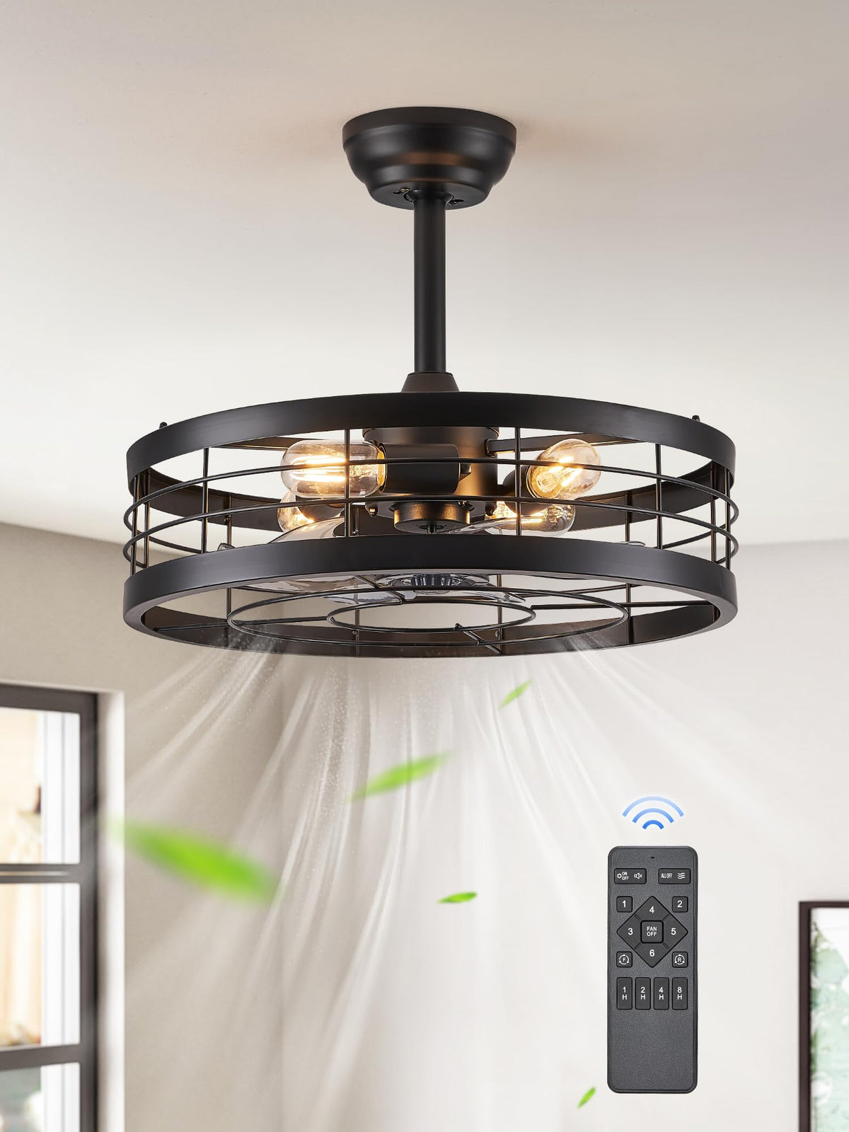 LEDIARY 20-inch fandelier cage fan with light for stylish kitchen illumination.