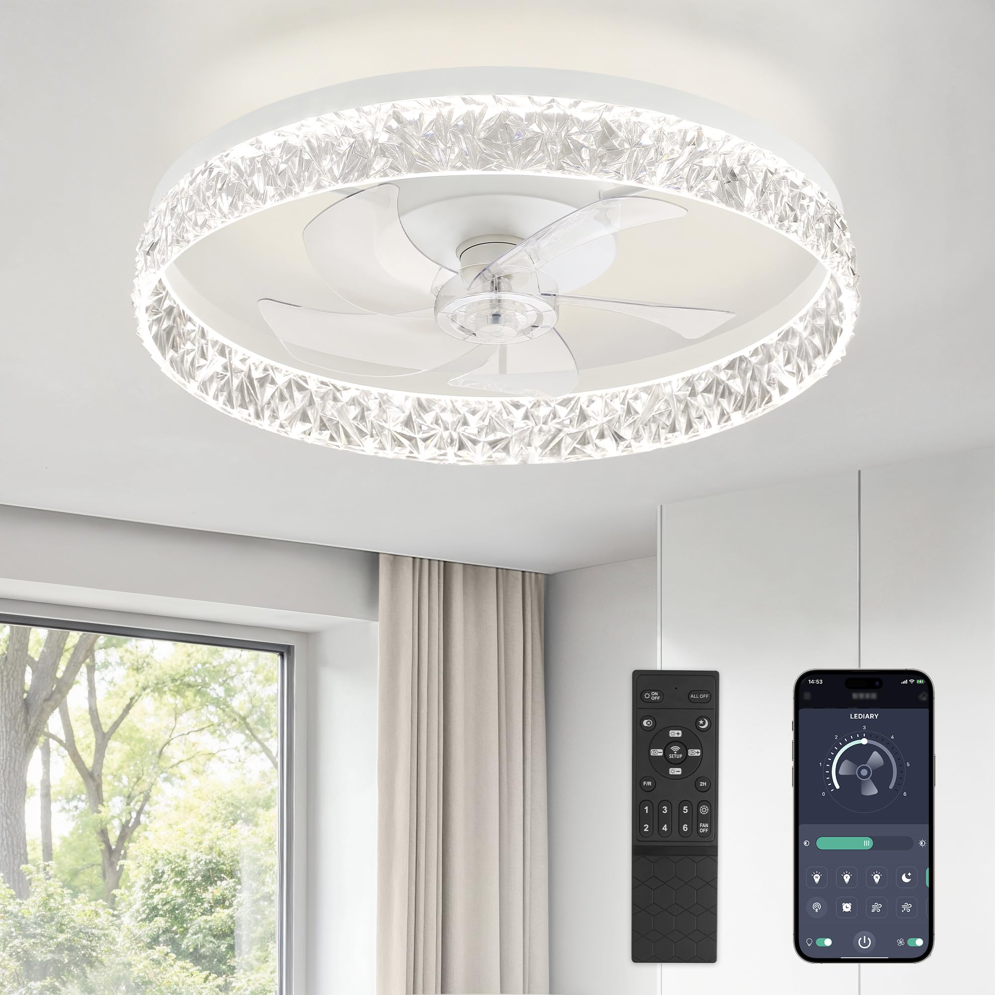 LEDIARY 22in ceiling fan with light and remote for effortless comfort