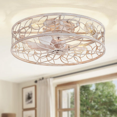 LEDIARY 23-inch caged ceiling fan with light in white gold for larger rooms.