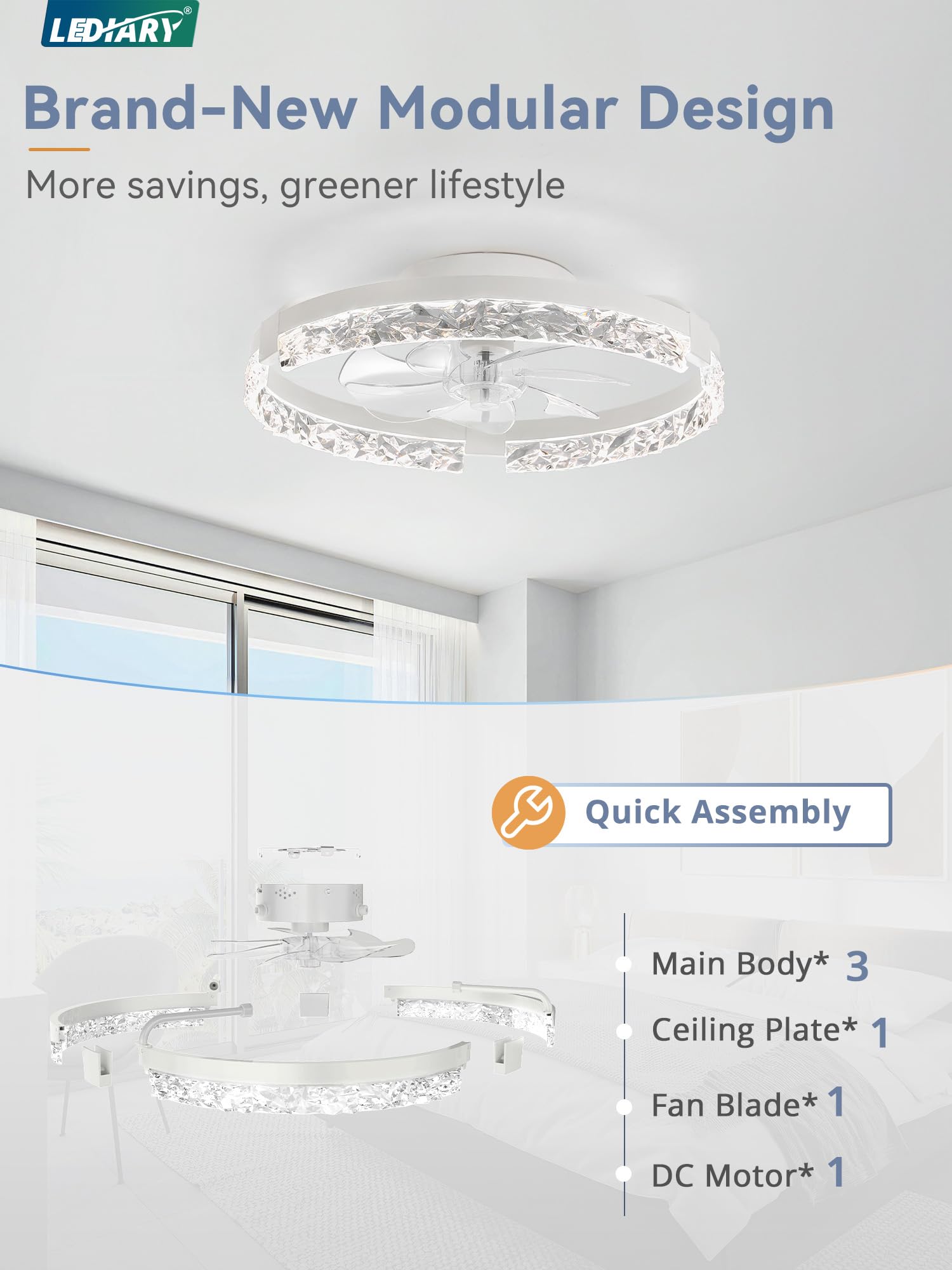 LEDIARY Bluetooth app control enables easy fan-light management.
