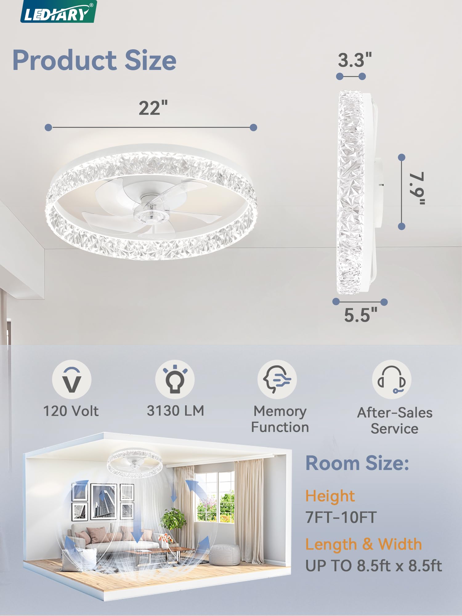 LEDIARY Bluetooth app control enables seamless fan and light management.
