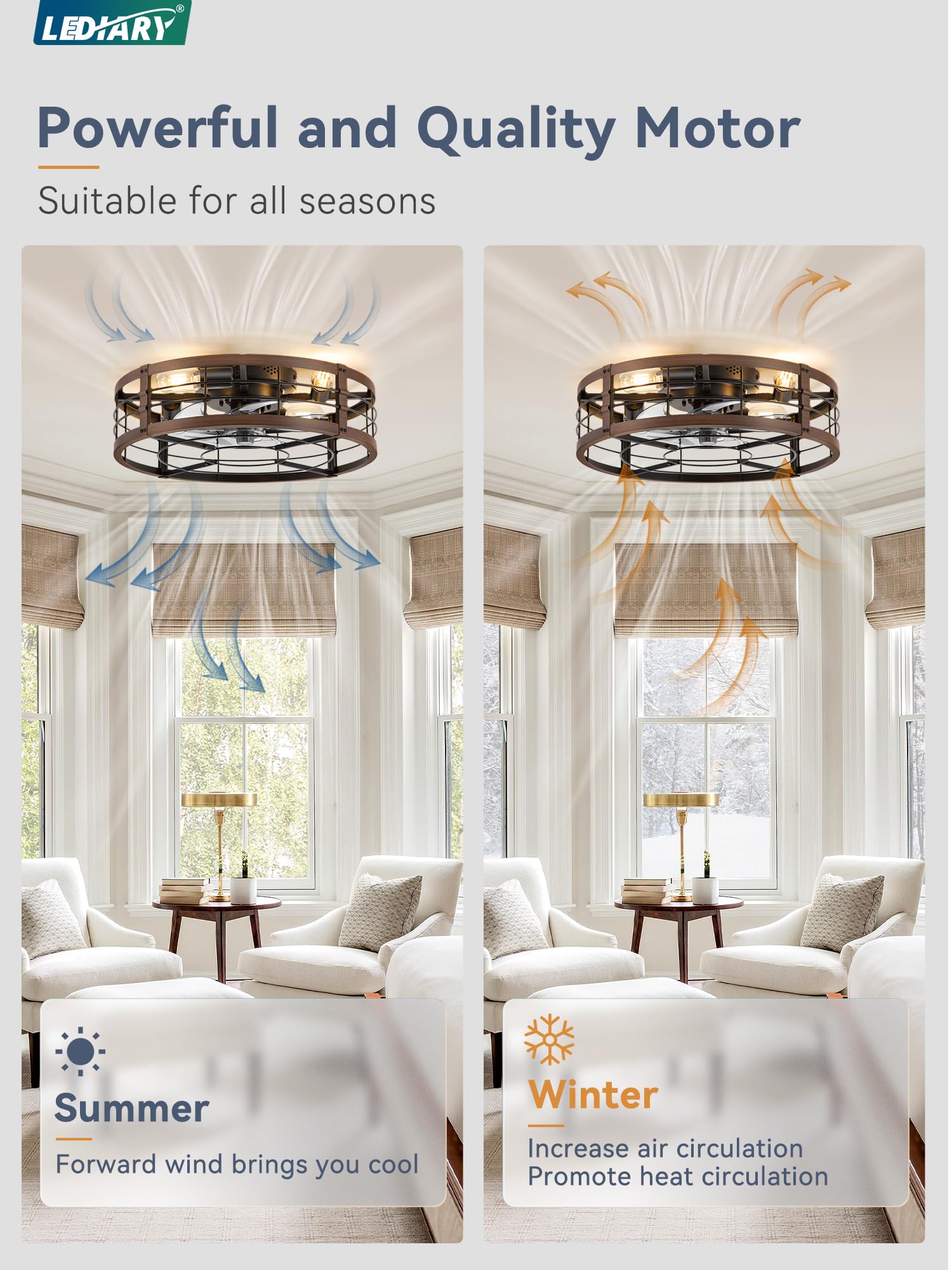 LEDIARY brushed gold finish ceiling fan with light delivers stylish warmth and quiet operation.