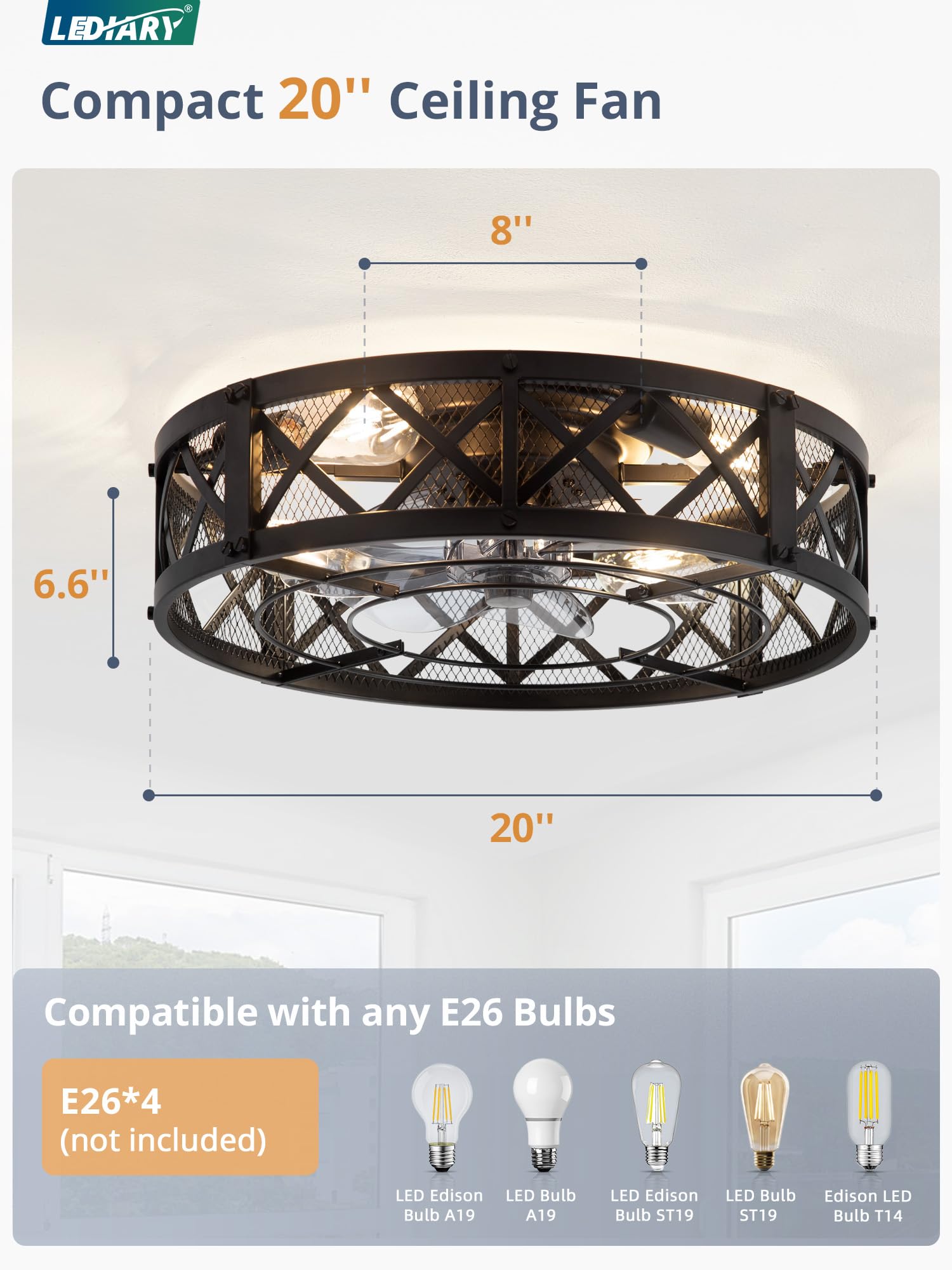 LEDIARY lighting option with not-included bulbs enables customizable ambience