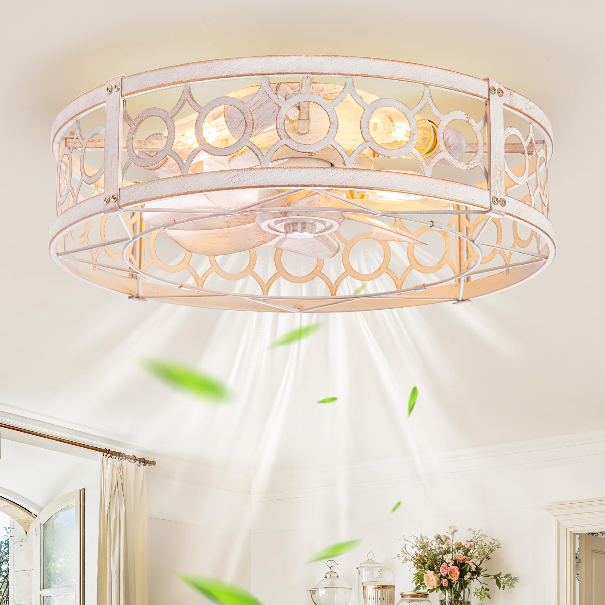 LEDIARY caged ceiling fan with light and remote for easy control in living spaces