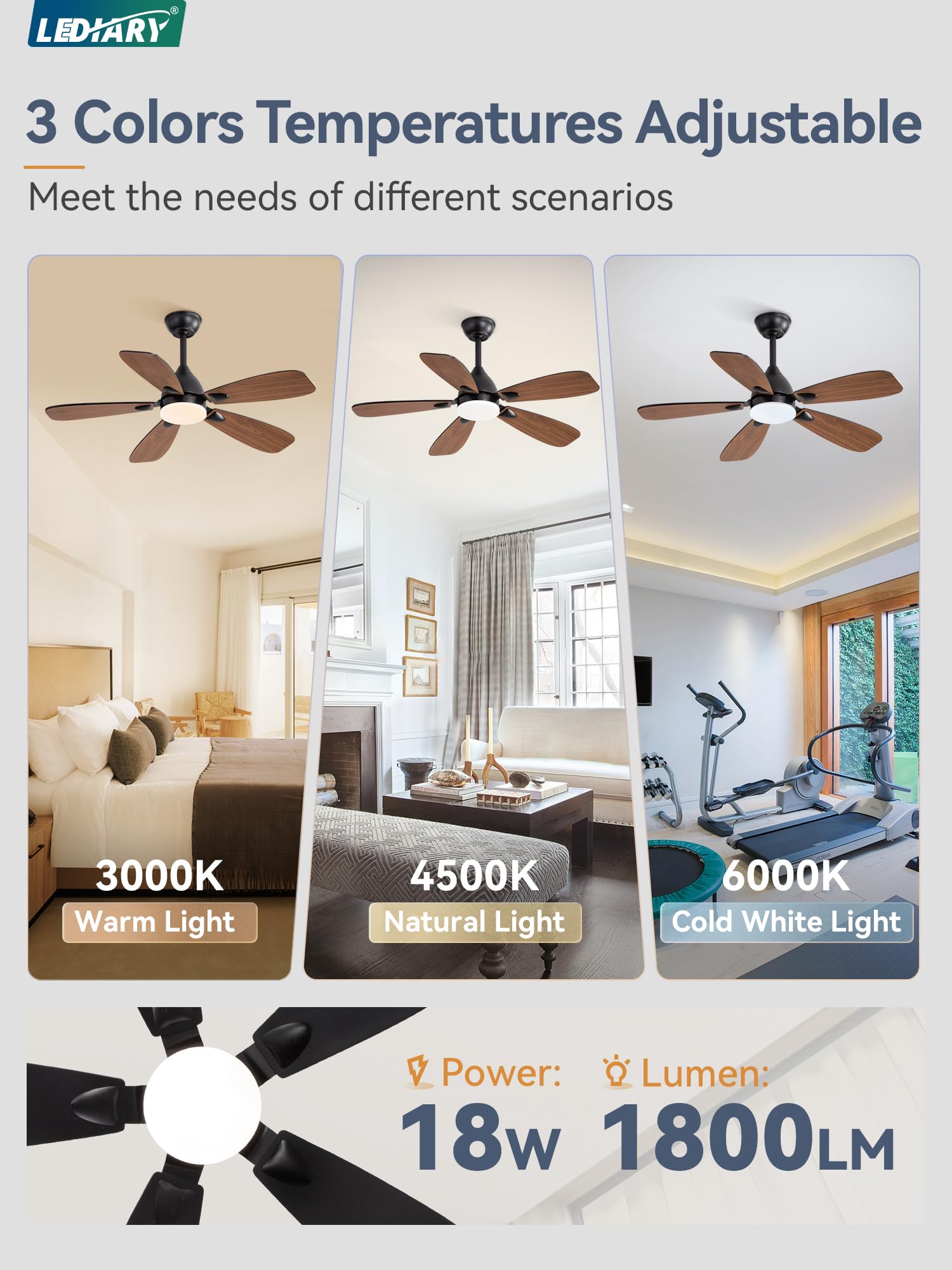 LEDIARY fan with 3CCT and 6 speeds for customizable ambience