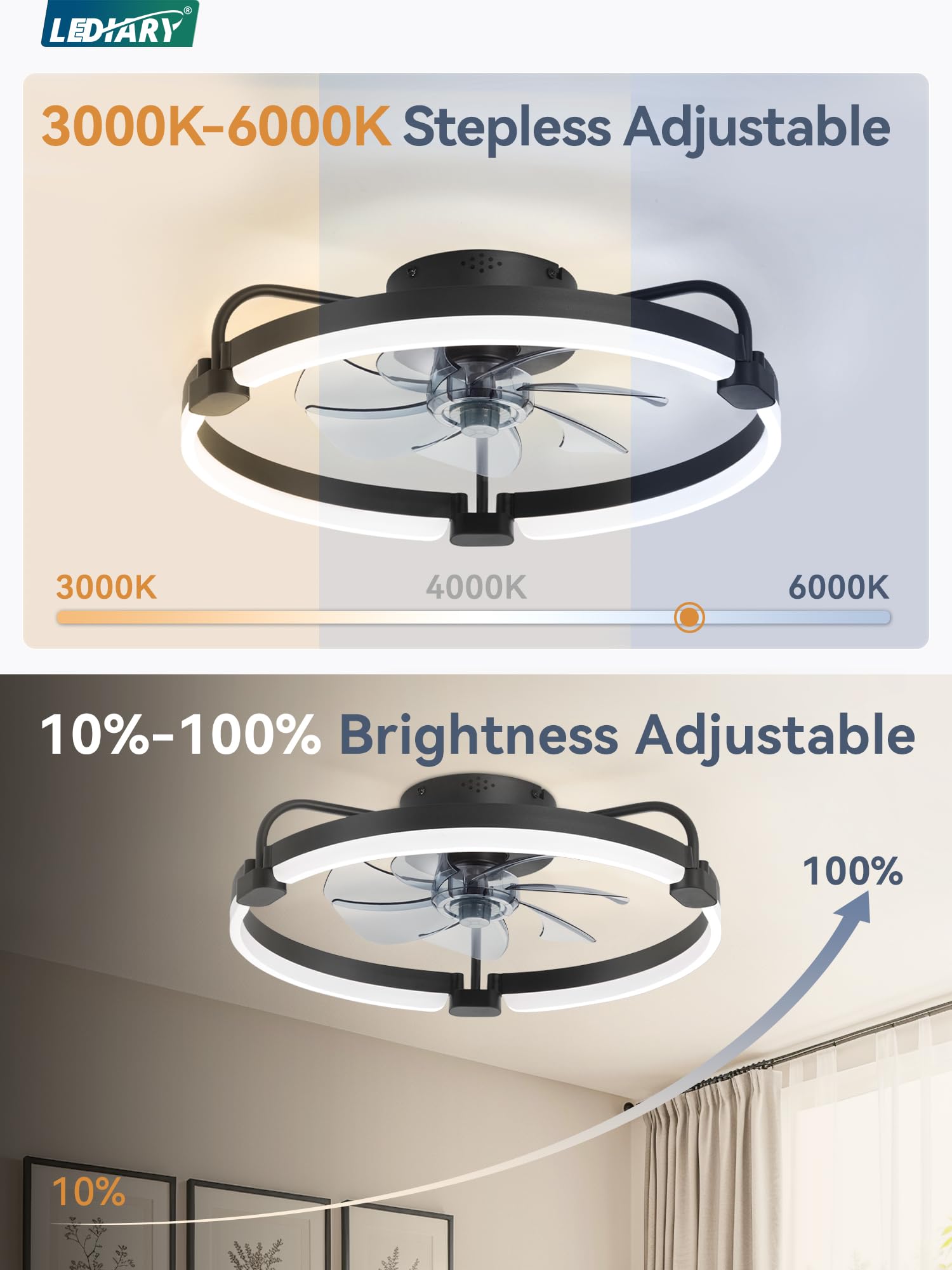 LEDIARY 7-blade design delivers efficient airflow with quiet performance
