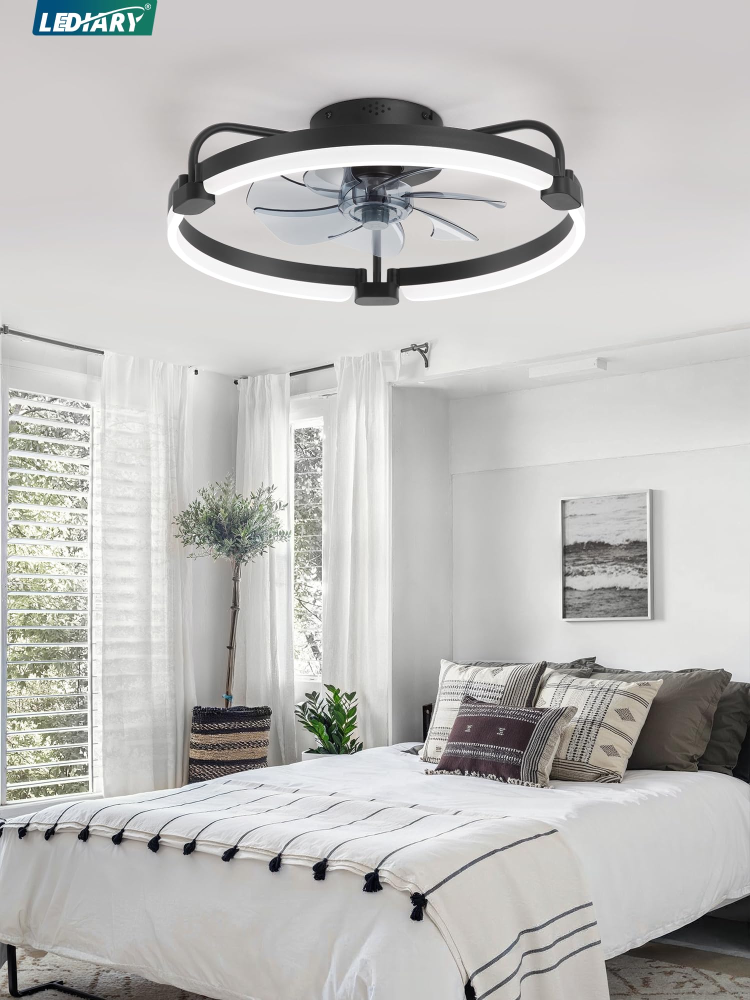 LEDIARY modern black bedroom ceiling fan enhances living space ambience