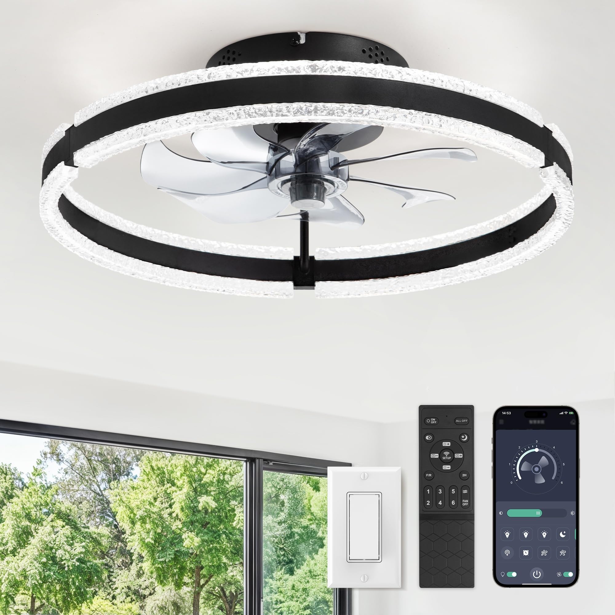 LEDIARY ceiling fan-light with remote control for easy dimming and airflow.