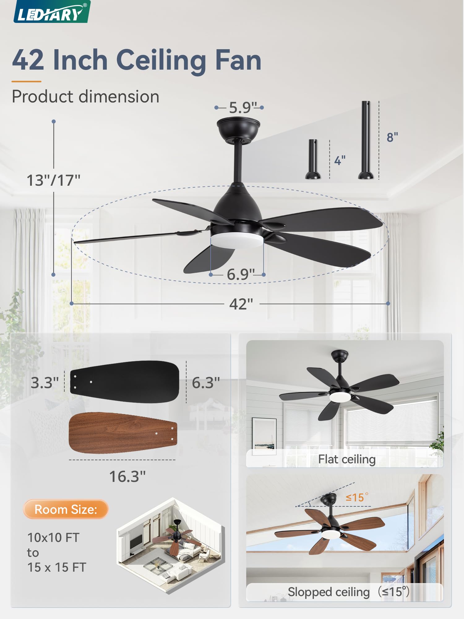LEDIARY installation suitable for sloped ceilings up to 15 degrees