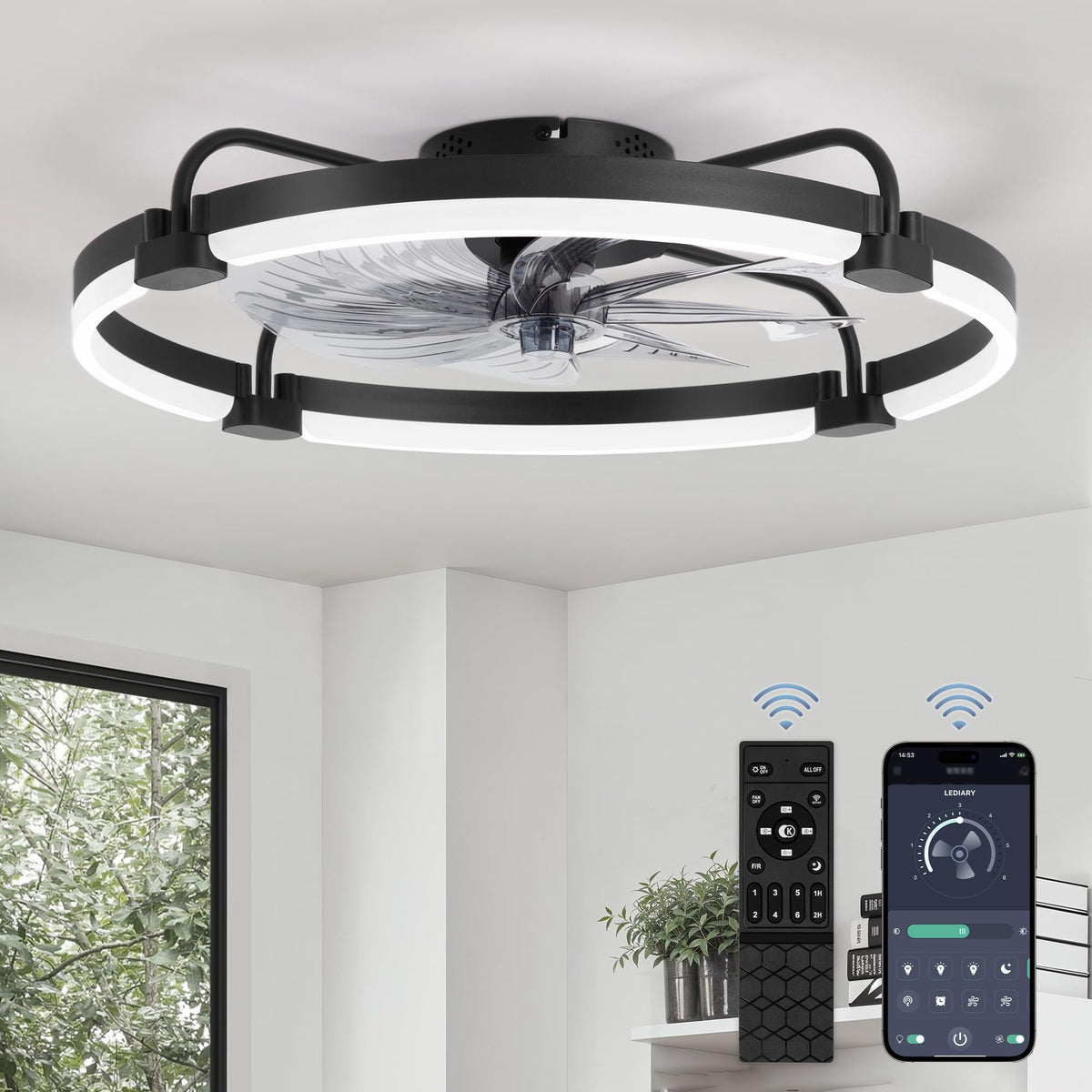 LEDIARY ceiling fan with light and remote in black for stylish bedroom comfort