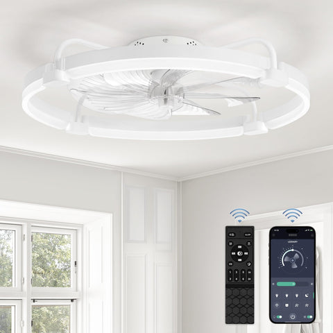 LEDIARY ceiling fan with remote in a modern bedroom flush mount for clean lines.