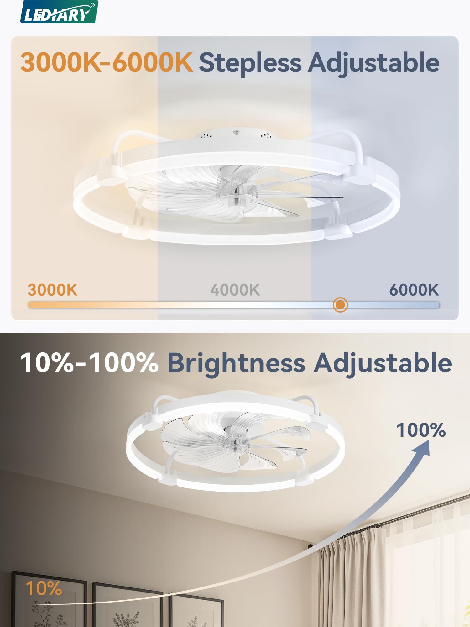 LEDIARY dimmable lighting from 3000K to 6000K suits any mood.