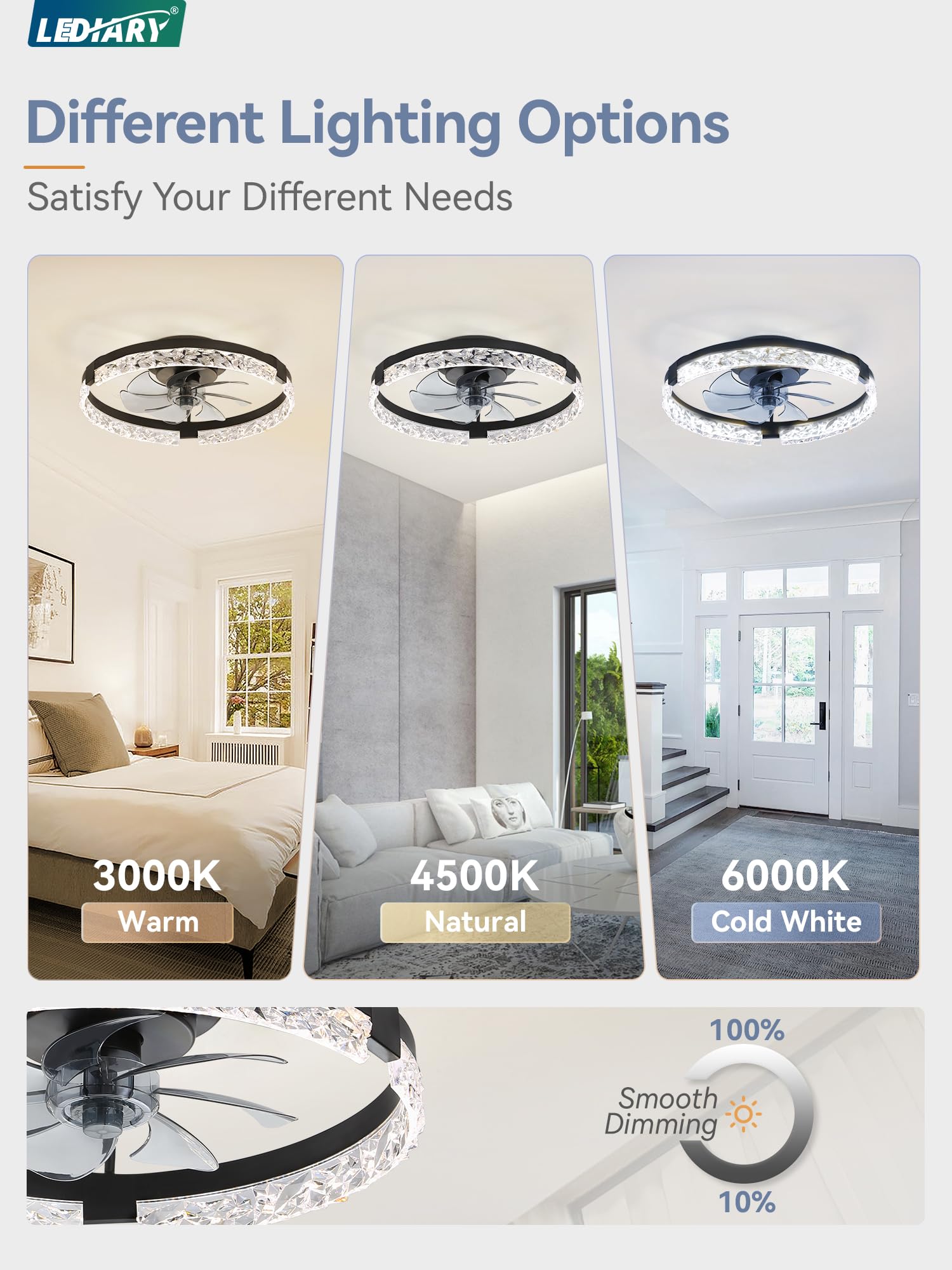 LEDIARY fandelier flush-mount in black adds modern bedroom style.
