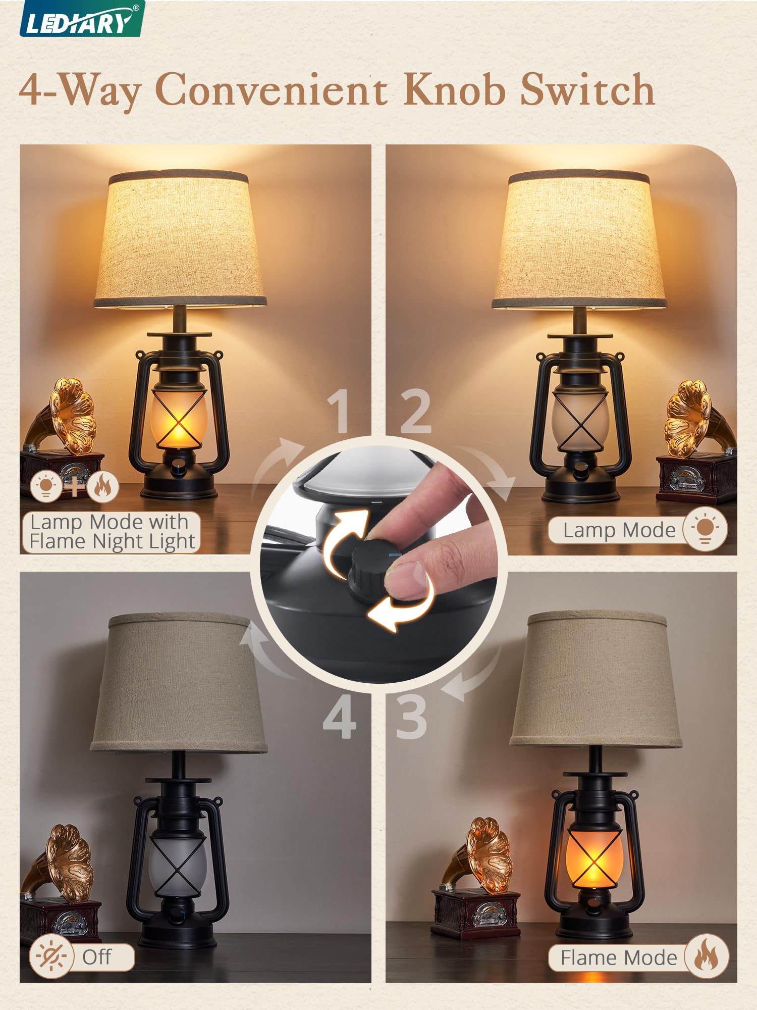 LEDIARY farmhouse vintage lantern adds retro charm to end tables.