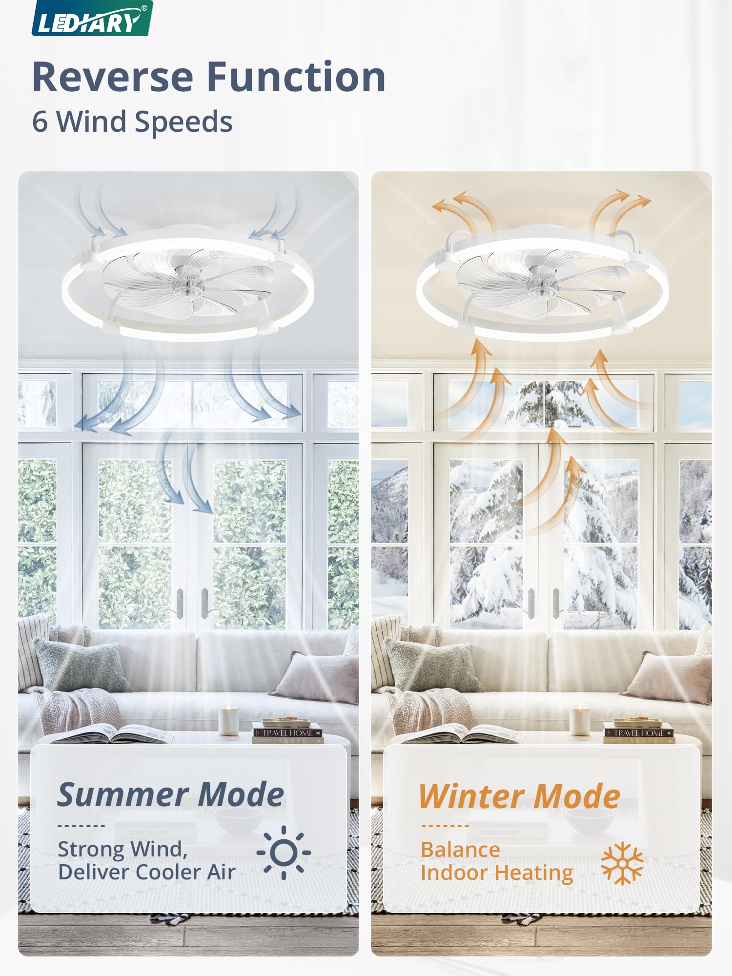 LEDIARY remote and app control lets you tailor lighting and fan settings.