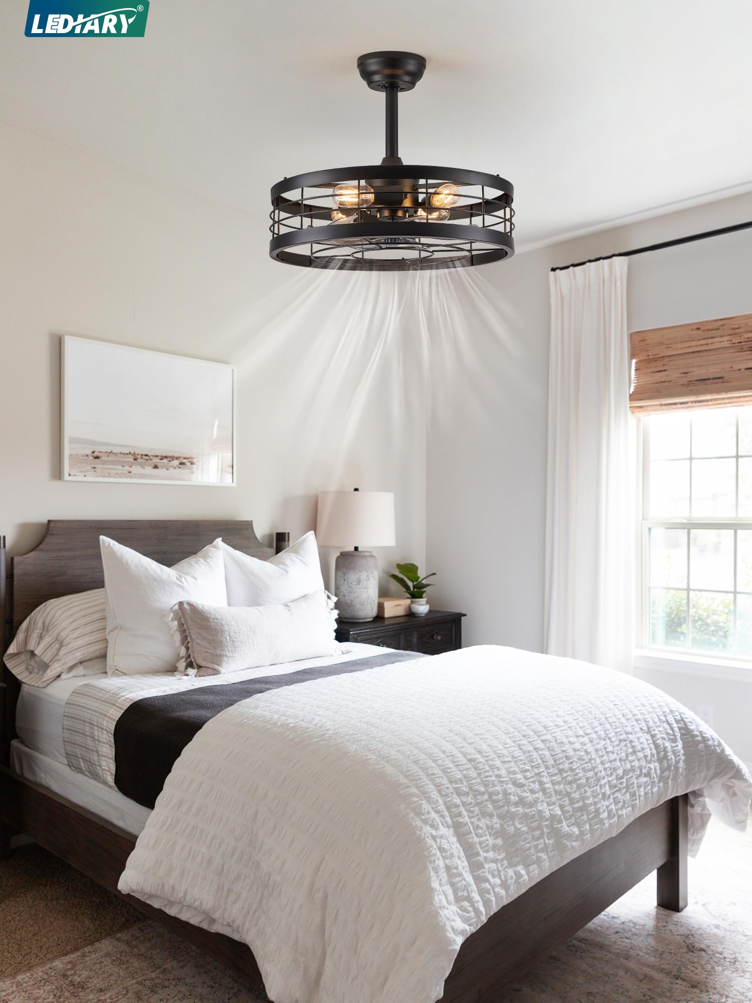 LEDIARY remote control adds convenience for light and fan adjustments.
