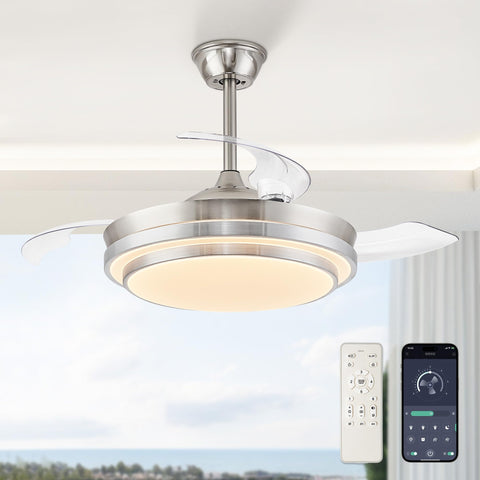 LEDIARY retractable ceiling fan with remote-controlled lighting for easy comfort
