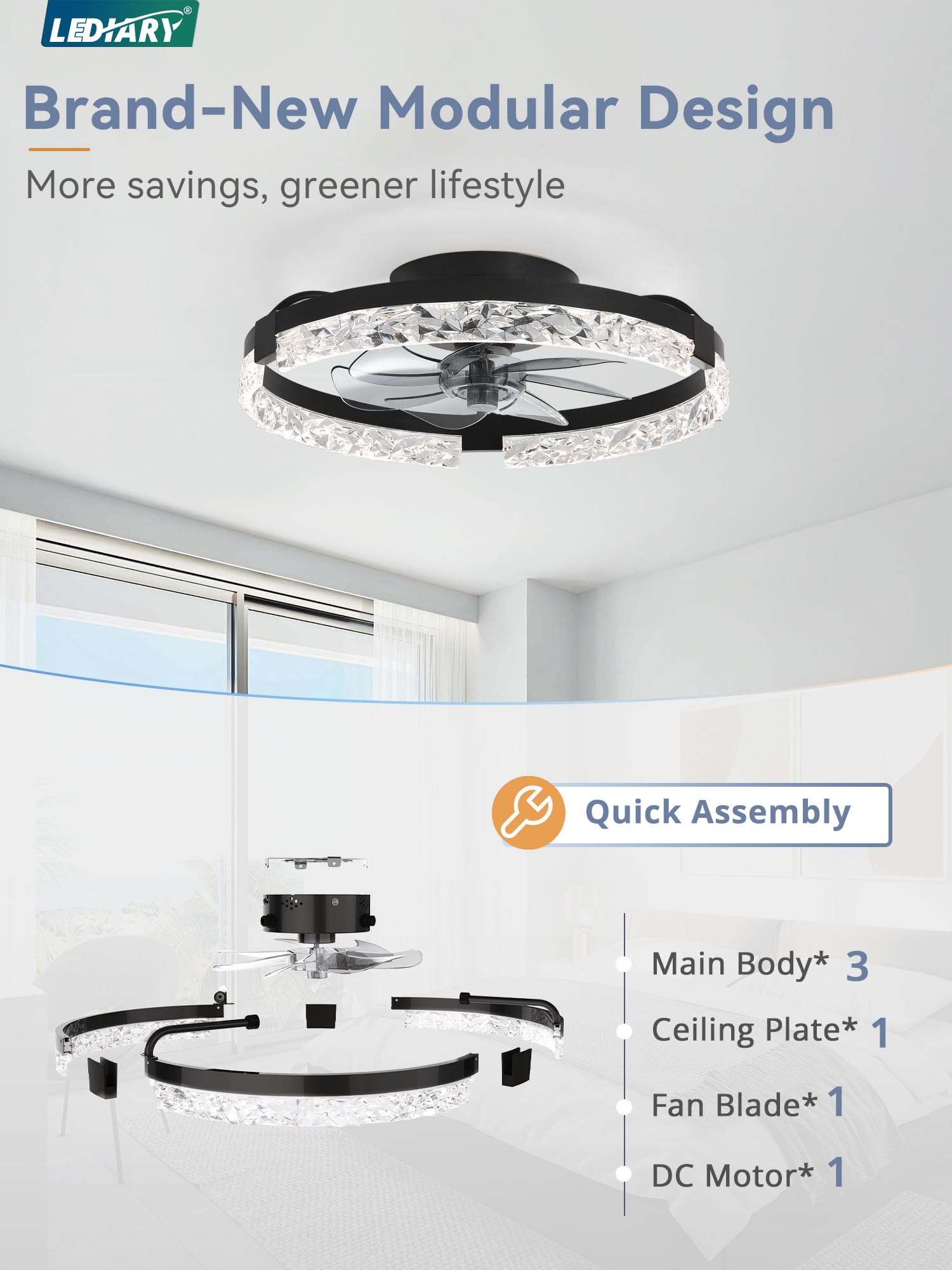 LEDIARY reversible motor supports summer cooling and winter warmth distribution.