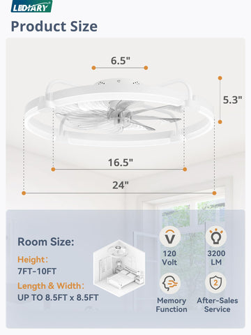 LEDIARY 8-blade design delivers strong airflow with low noise.