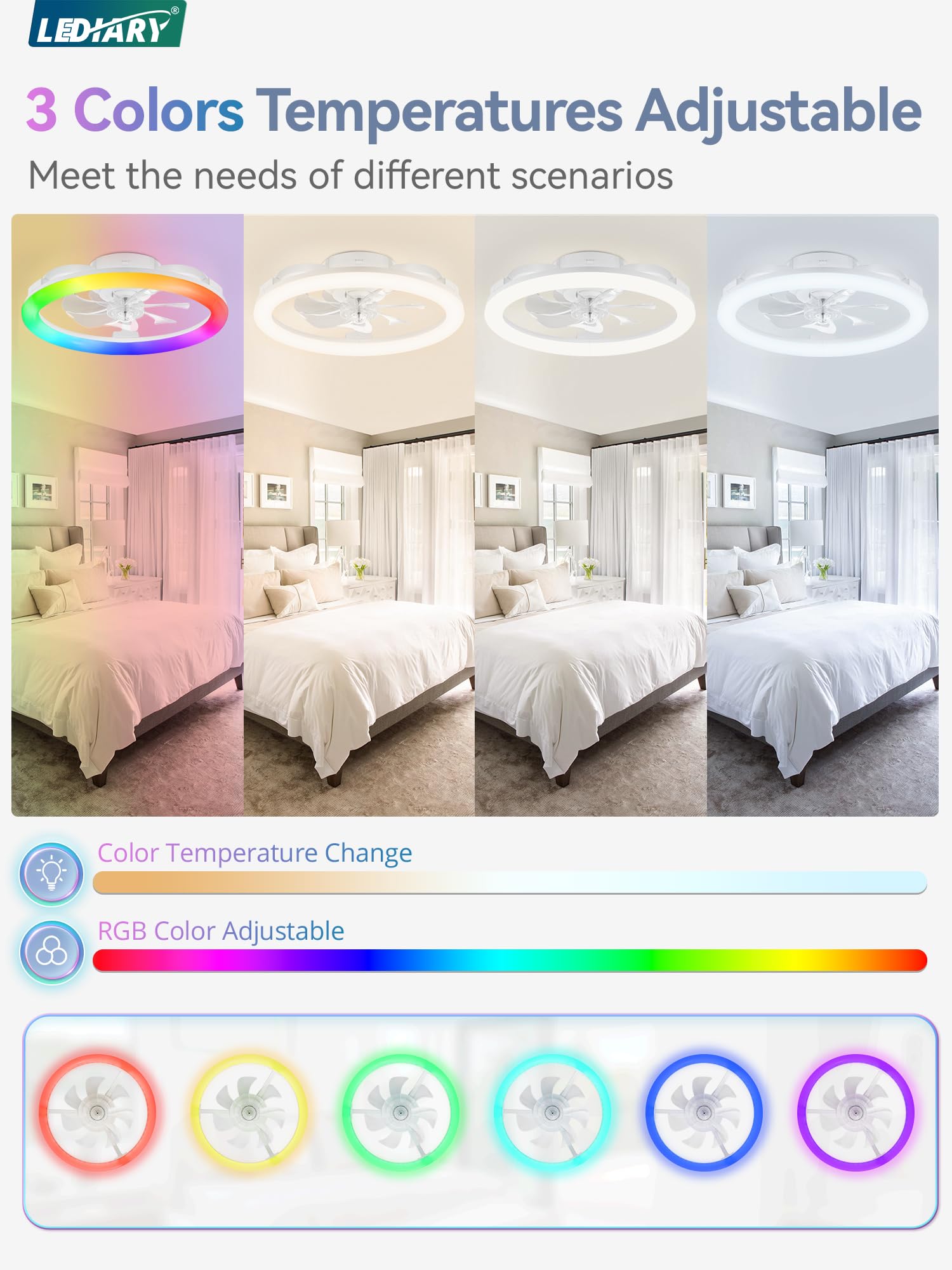 LEDIARY RGB low-profile fan light color options for ambience control