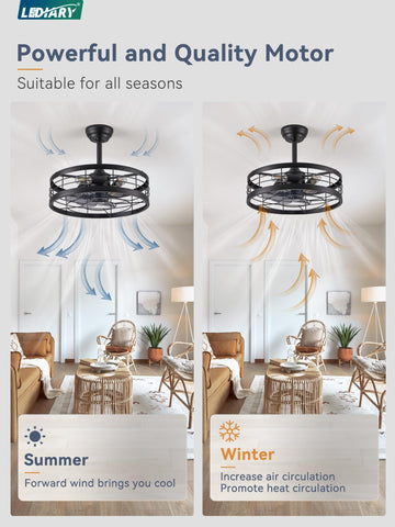 LEDIARY seven-blade assembly delivers smooth airflow with an industrial look.