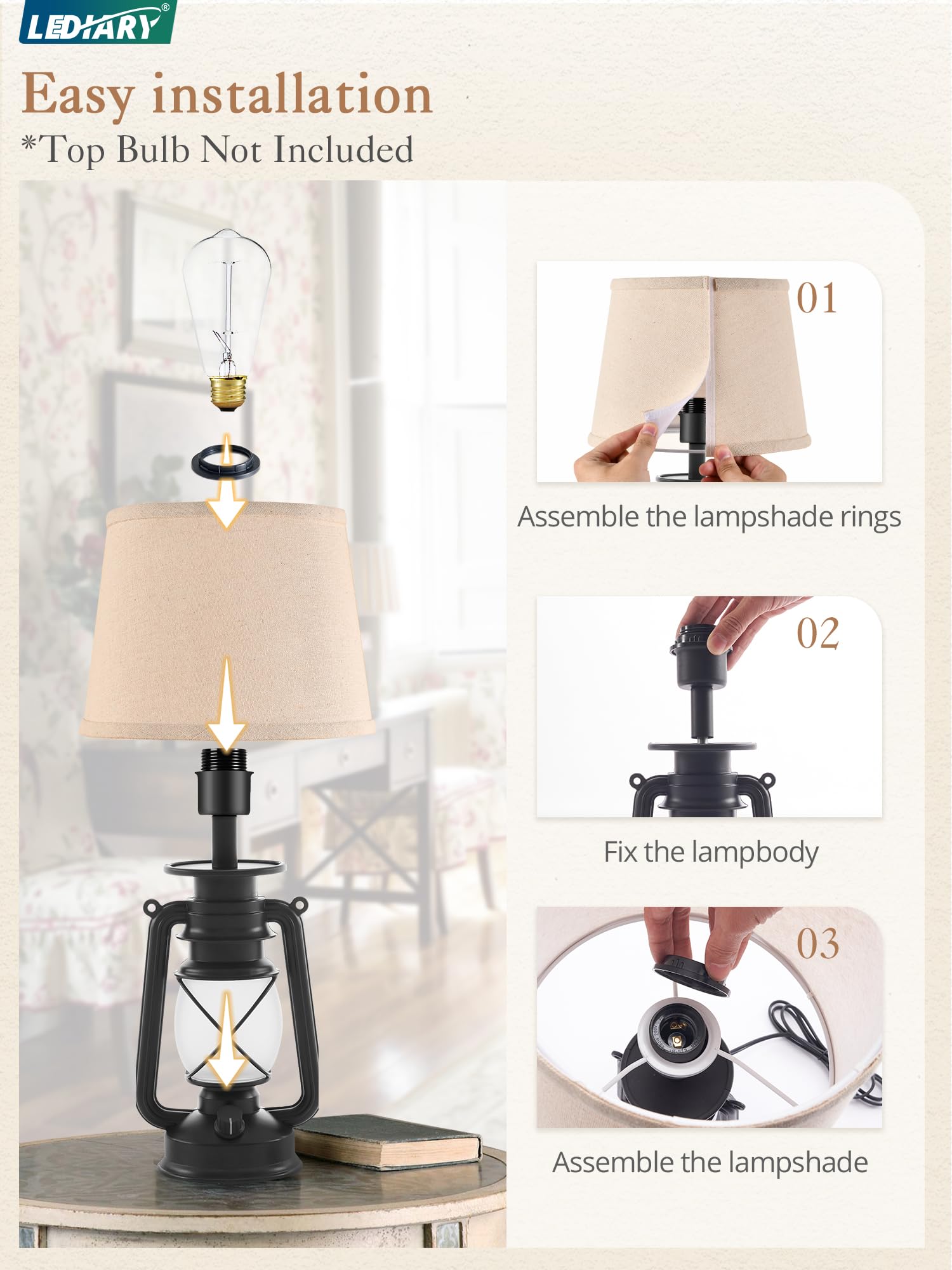 LEDIARY bedside lantern delivers gentle night light with easy operation.