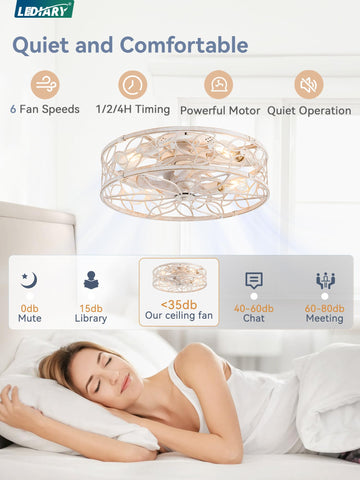 LEDIARY white-gold finish ceiling fan blends with modern interiors and brightens the room.