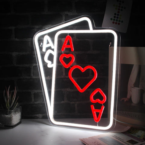 LeDigPig poker neon sign wall mounted for casino-style ambiance.