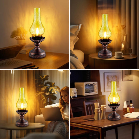Rustic oil-lamp inspired base from LEDIKON complements farmhouse decor.