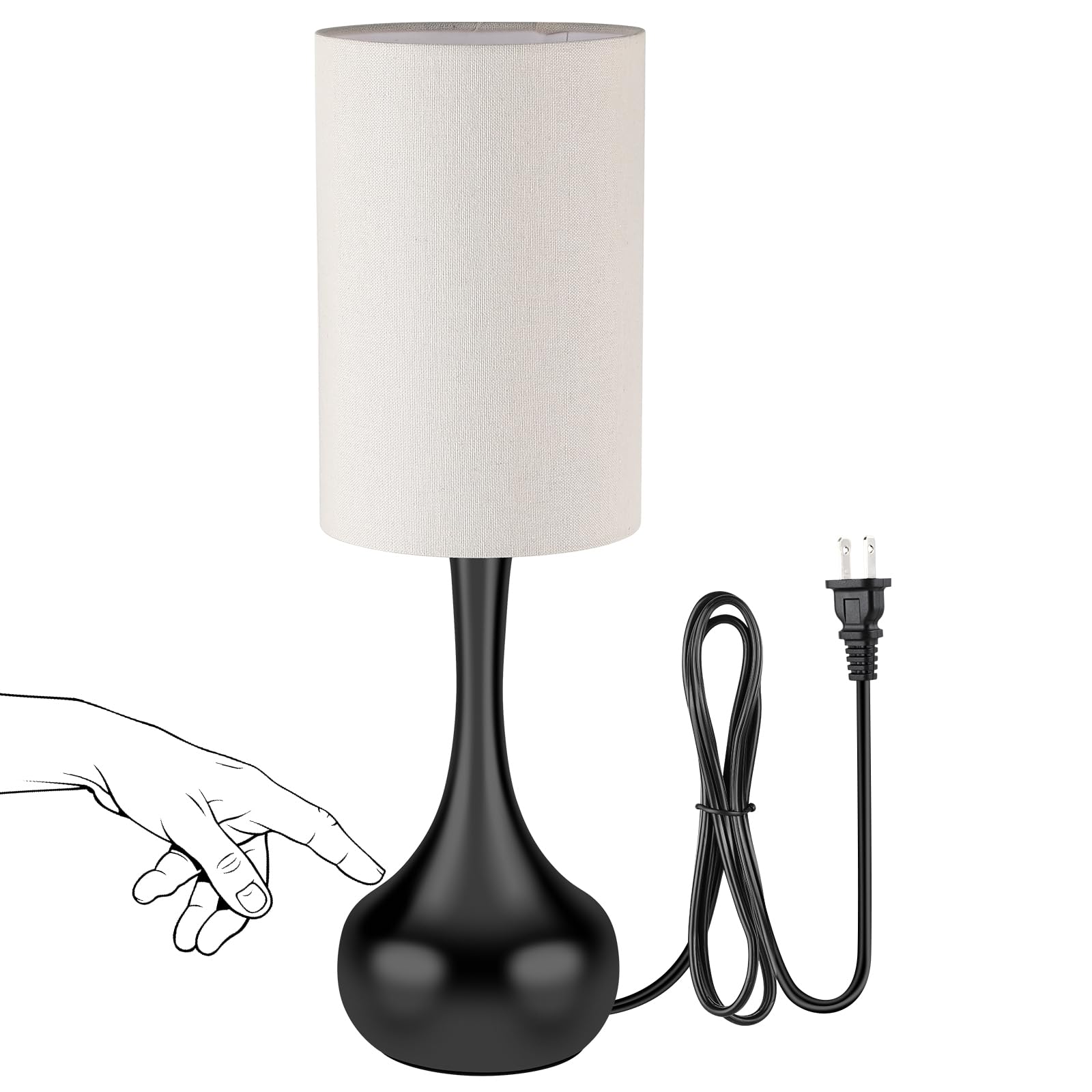 LEDIKON Touch Table Lamp base shows compact, space-saving waterdrop design for small nightstands